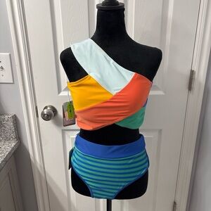 Colorful One-Shoulder Women's Swimsuit